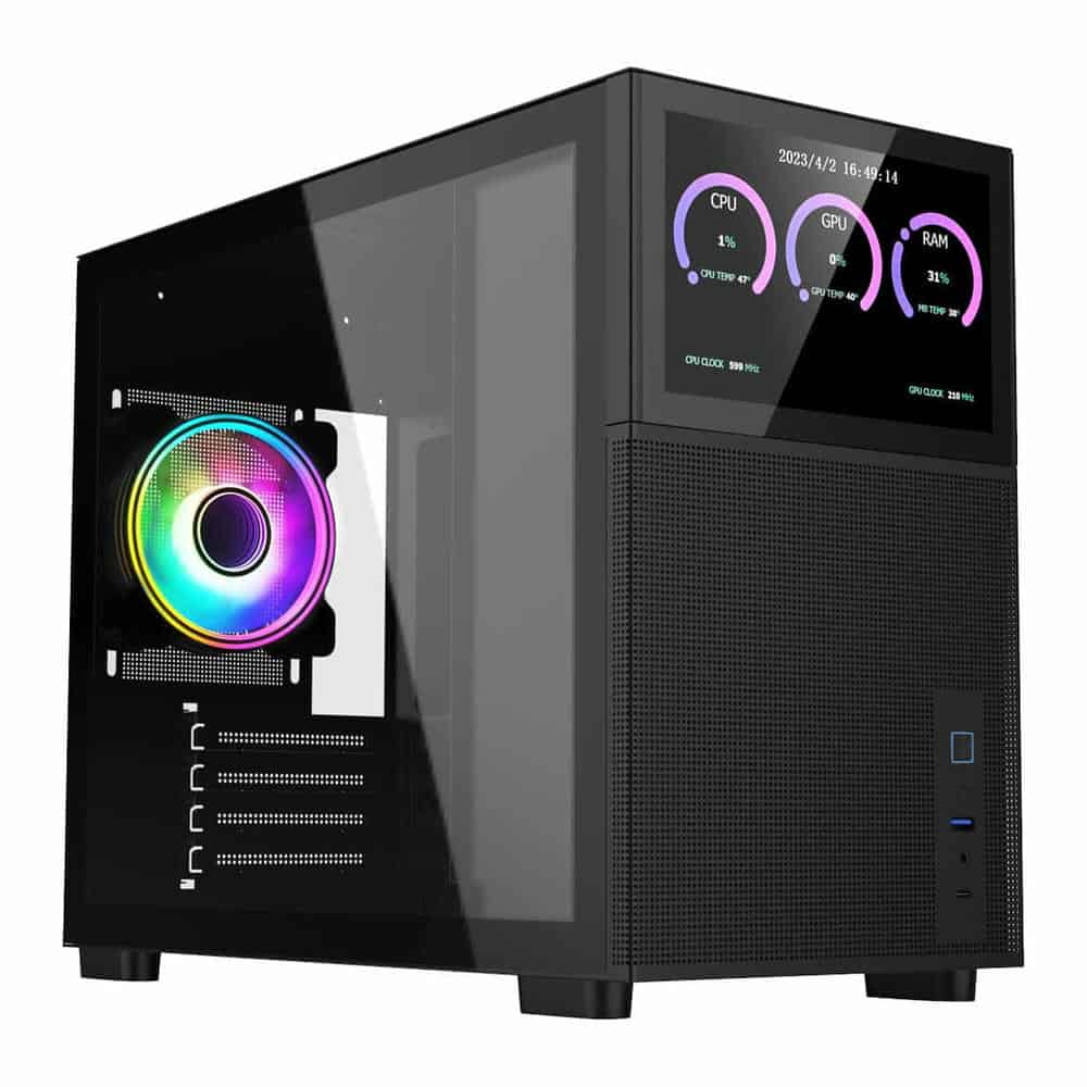 CiT Jupiter Black MicroATX PC Case with 8-Inch LCD Screen